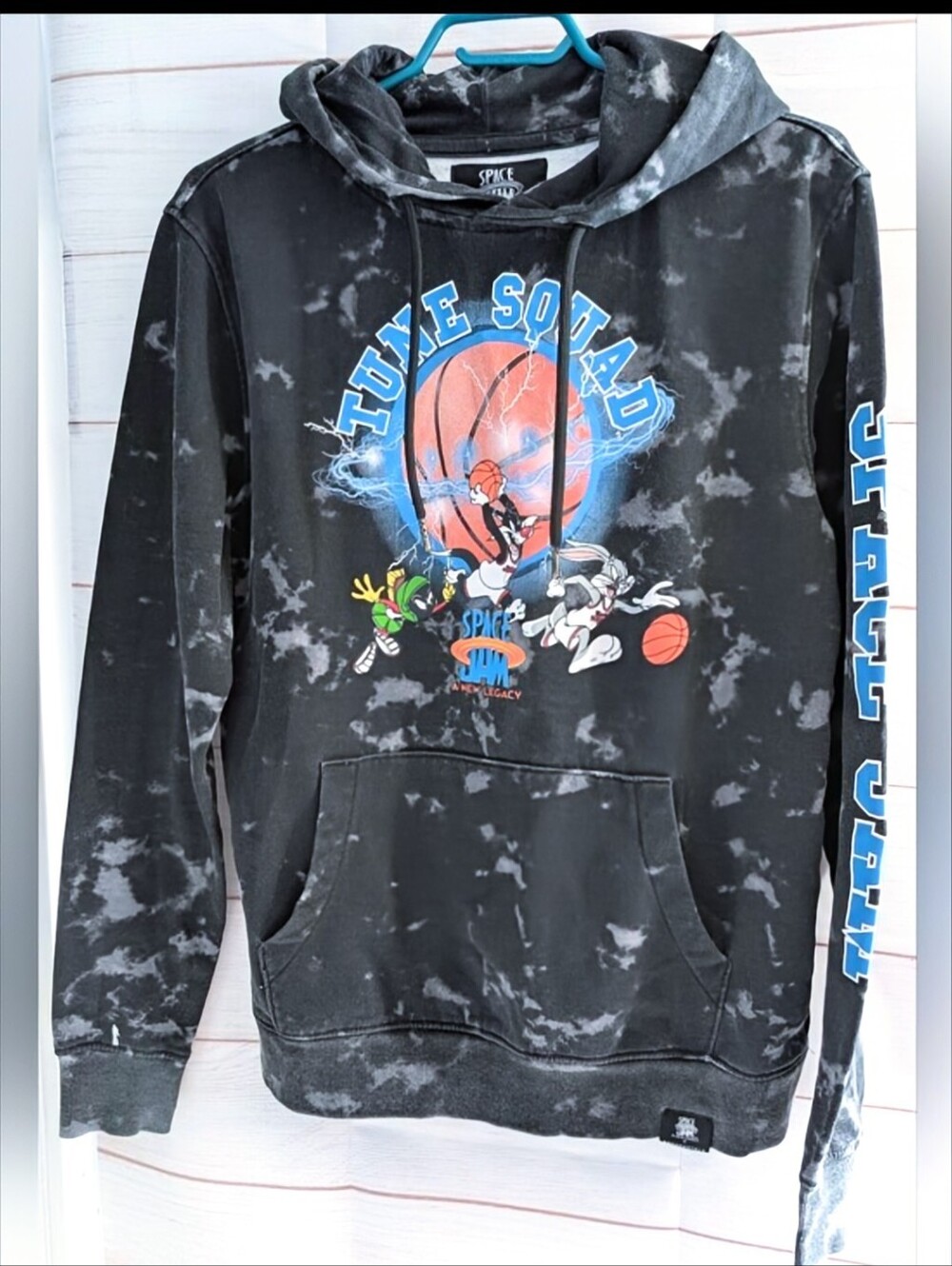 Aeropostale Space Jam Tune Squad Black Tie-Dye Graphic Hoodie Size Medium
